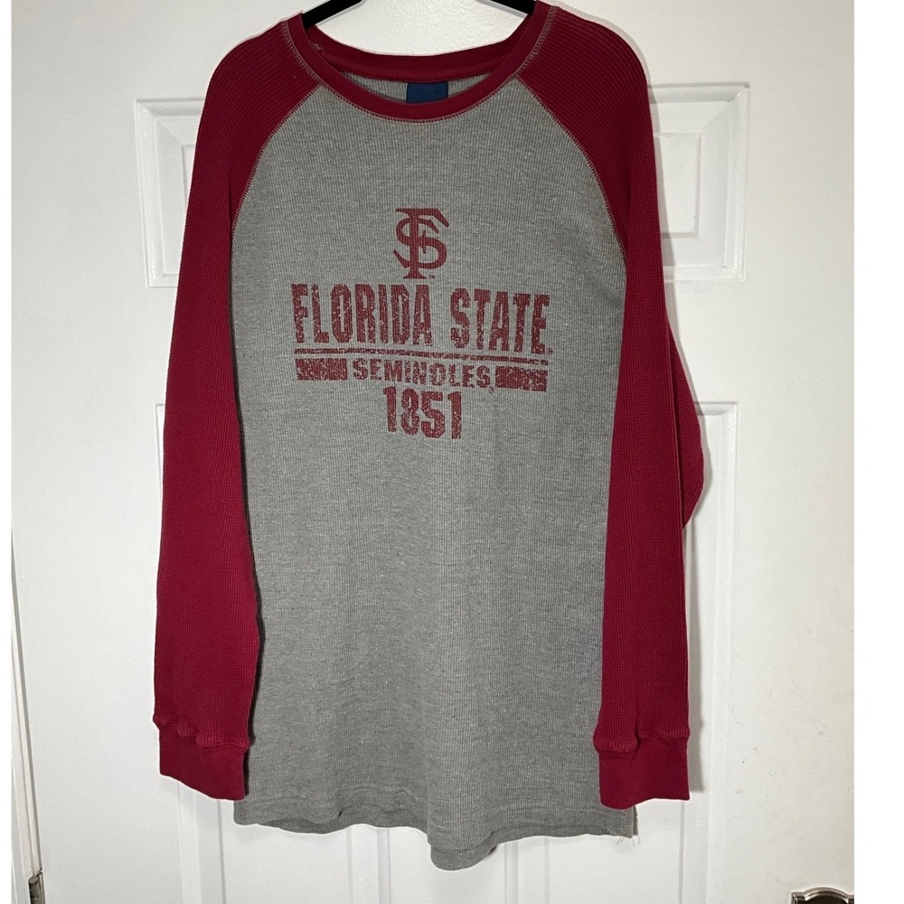 Old Varsity Brand Florida State Seminoles Mens XL Thermal Raglan Shirt Grey Red
